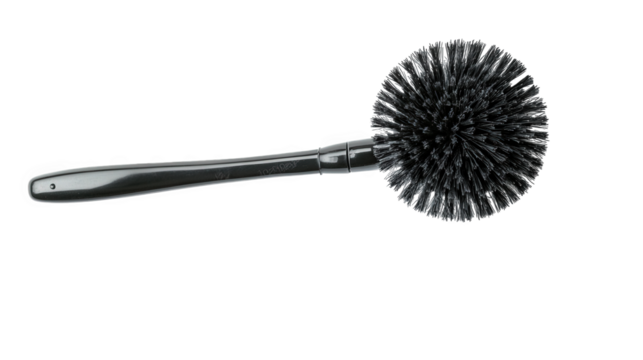 round brush with a black handle and bristles. commonly used for styling hair the design allows for effective smoothing and volumizing of hair during styling processes