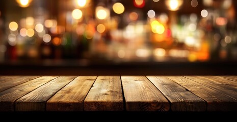 Wooden bar top blurred background