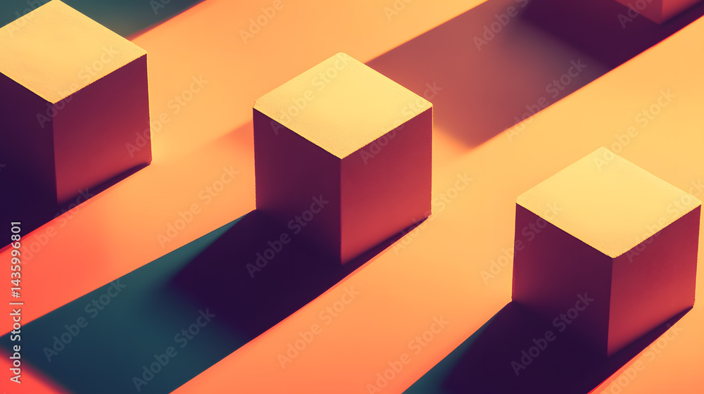Poster abstract orange and teal geometric cube shadows minimalist product display background