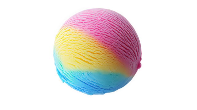 colorful ice cream scoop. showcasing a vibrant blend of pink. yellow. and blue hues. with a textured surface that highlights its creamy consistency this visually appealing dessert is perfect for summe