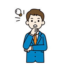 アイデアが閃いた、スーツを着た若い男性のベクターイラスト素材＿線幅の編集可能＿カラー