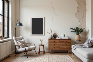 Cozy Minimalist Living Room with Wooden Furnishings and Stylish Decor Elements