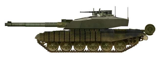 An early version of the MBT based on the T-72 chassis with a new turret and 120mm gun, known as the T-72-T-21 © Tikros