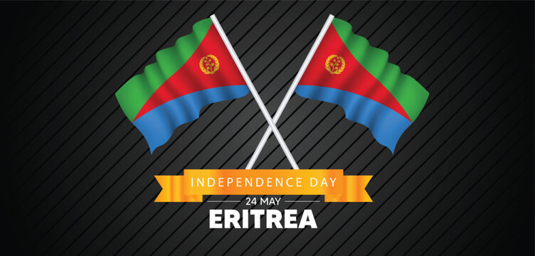 Eritrea Independence Day 24 May flag with pole vector poster - Powered by Adobe