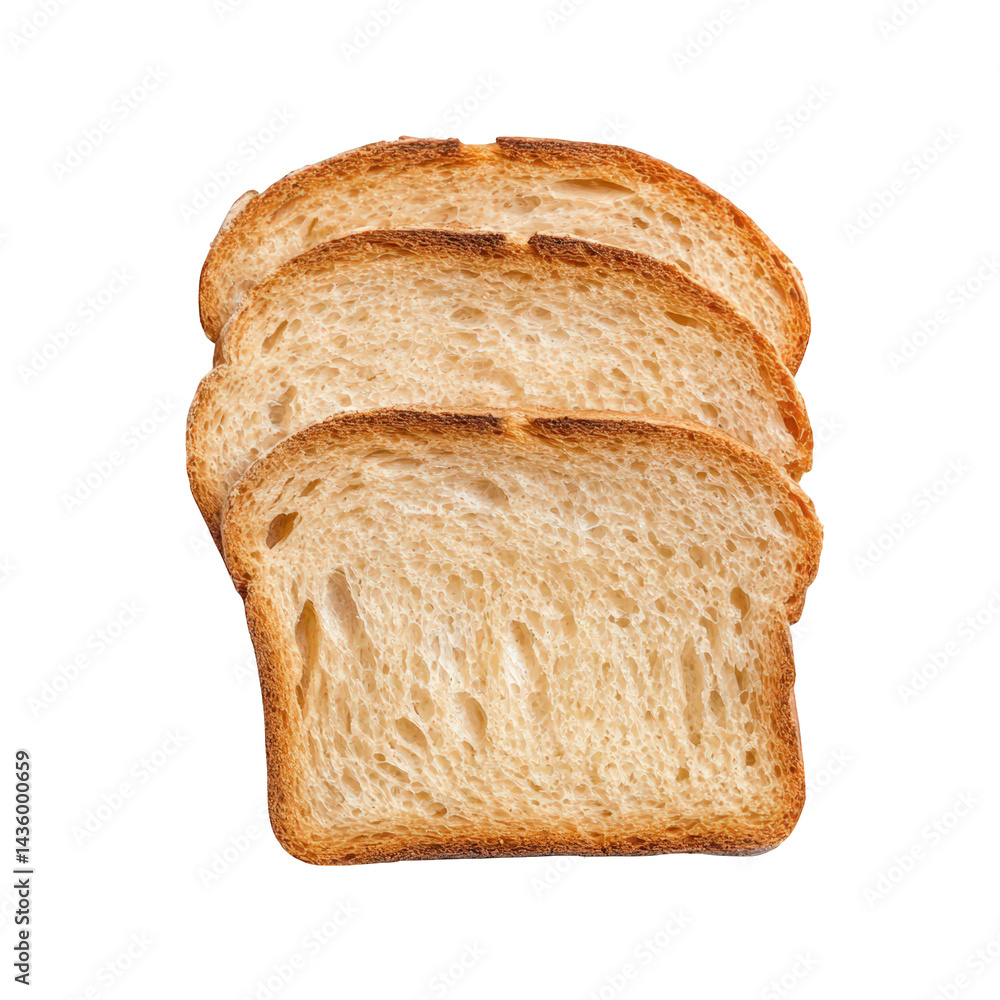 Poster several slices of golden-brown bread stacked neatly. showcasing their soft texture and light crust t