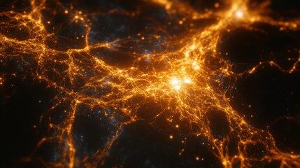 Fototapeta premium Cosmic Network Glowing Orange and Gold in Dark Space