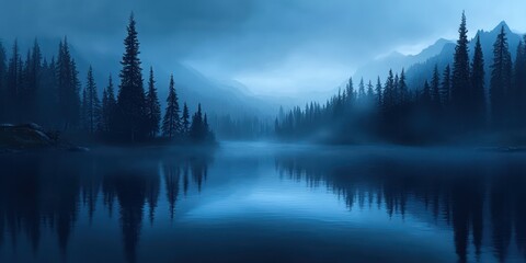 Obraz premium Misty forest lake landscape