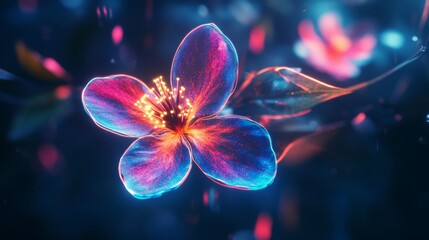 Glowing Pink and Blue Flower at Night