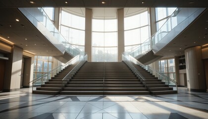 Fototapeta premium Modern Architectural Staircase Design Geometric Patterns & Natural Light