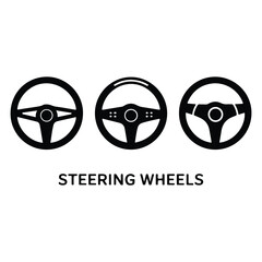 A silhouette of Car Steering wheels icon vector set on a white background