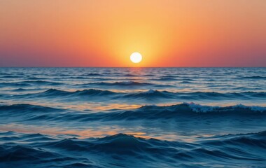 Obraz premium A digital illustration of a vibrant sunset over the ocean with large waves