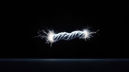 Twisted wire with sparks.  A silver cord bursts with energy