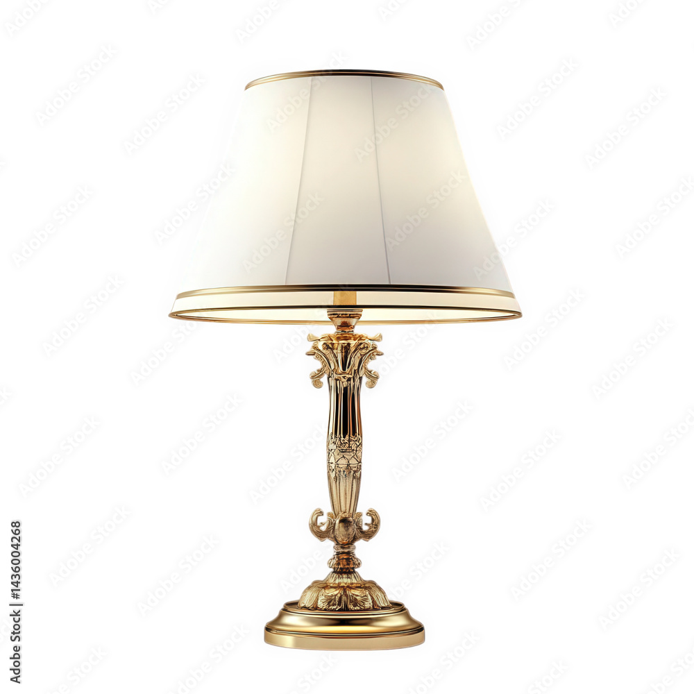 Poster n elegant table lamp with a decorative base and a white lampshade. designed to provide ambient light