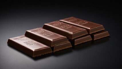 Decadent Delight: A Tempting Array of Milk Chocolate Bars Stacked on a Sleek Dark Surface, Promising Richness and Sweet Indulgence.