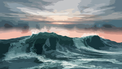 Misty wavy ocean