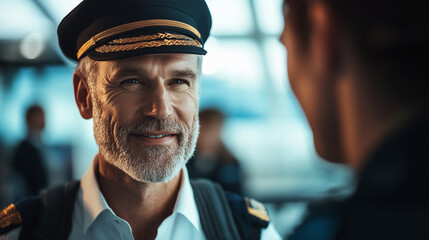 "At the boarding gate, the experienced pilot discusses final details with the airport team before preparing for takeoff."