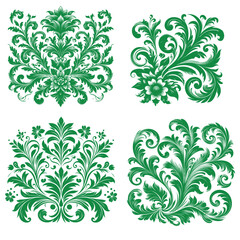 Fototapeta premium Floral pattern design with vintage and ornamental elements, featuring flowers, leaves, and intricate swirls in a seamless green and nature-inspired style