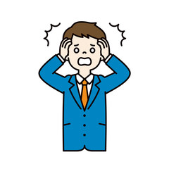 ショックを受ける、スーツを着た若い男性のベクターイラスト素材＿線幅の編集可能＿カラー