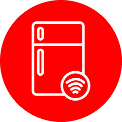 Smart Refrigerator Vector Line White Circle Red