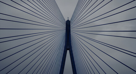 Geometric Majesty Cable Stayed Bridge Against Gloomy Sky Aesthetic View