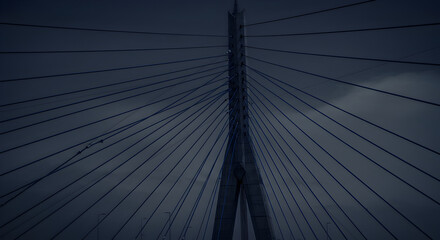 Architectural Marvel Of Cable Stayed Bridge Construction During Gloomy Weather