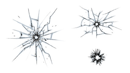 ガラスに撃ち込まれた銃痕の影ありイラストセット  © ozubox