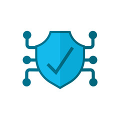 Digital shield check mark icon vector. modern shield with circuit extensions and a checkmark, ideal for cybersecurity or antivirus themes.