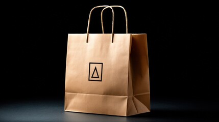 Brown Paper Shopping Bag with Minimalist Design on Black Background