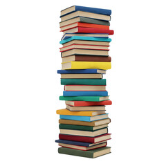 Tall Stack of Colorful Hardcover Books isolated transparent background 