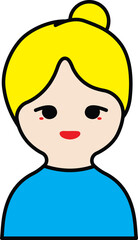 Neat Girl Character with Yellow Hair and Blue Clothes Illustration