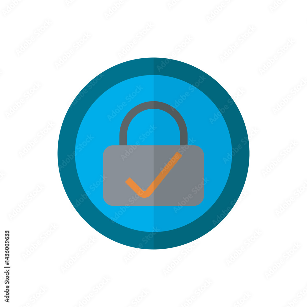 Poster blue circle lock icon. flat design vector icon of a padlock inside a blue circle, symbolizing data s