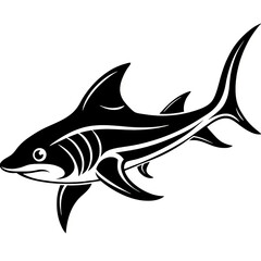Obraz premium Stylized Black and White Dolphin Illustration with Minimalistic Design Elements
