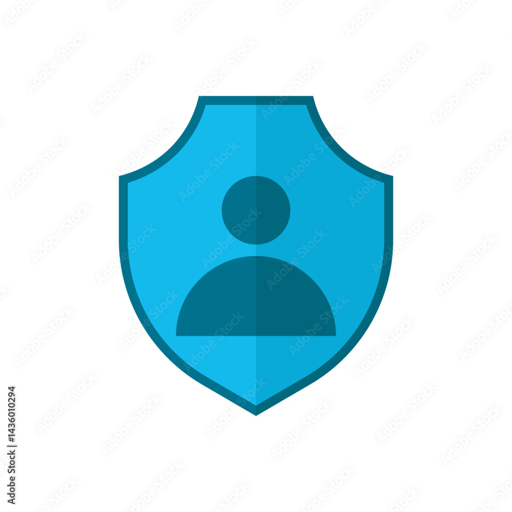 Poster user protection shield icon. vector of user profile inside a security shield, illustrating user priv