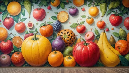 Vibrant Fruit Mural A Whimsical, Oversized Fruit Display