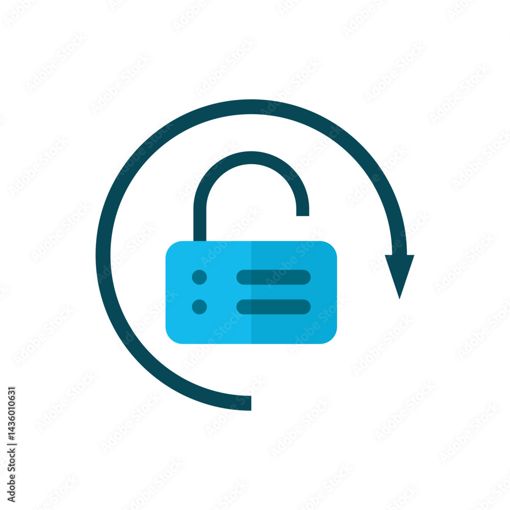 Poster data sync shield. circular arrow with card icon showing data synchronization and encrypted access.
