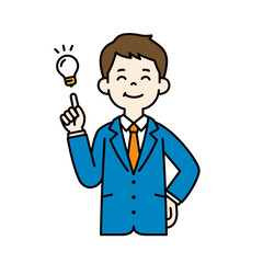 解決策が見つかった、スーツを着た若い男性のベクターイラスト素材＿線幅の編集可能＿カラー