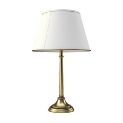 a classic table lamp featuring a brass-colored base and a white fabric shade. designed to provide warm illumination for various settings this lamp serves both functional and decorative purposes. enhan