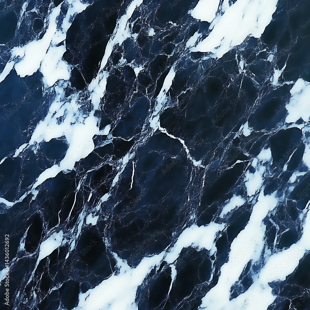 Poster dark blue and white marble pattern. intricate veining and textures create a striking visual design. 