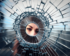 Naklejka premium Shattered mirror concept with reflections of identity