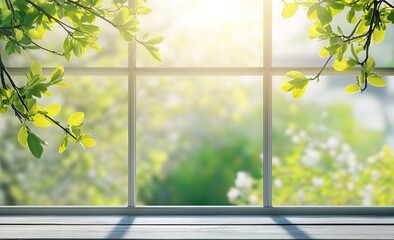 Spring window view, sunlight