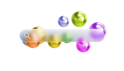 Glass Search Bar Button 3D  Icon Web Transparent Frame. Click URL Text Website vector app UI design page browser cursor link internet blue Background Address