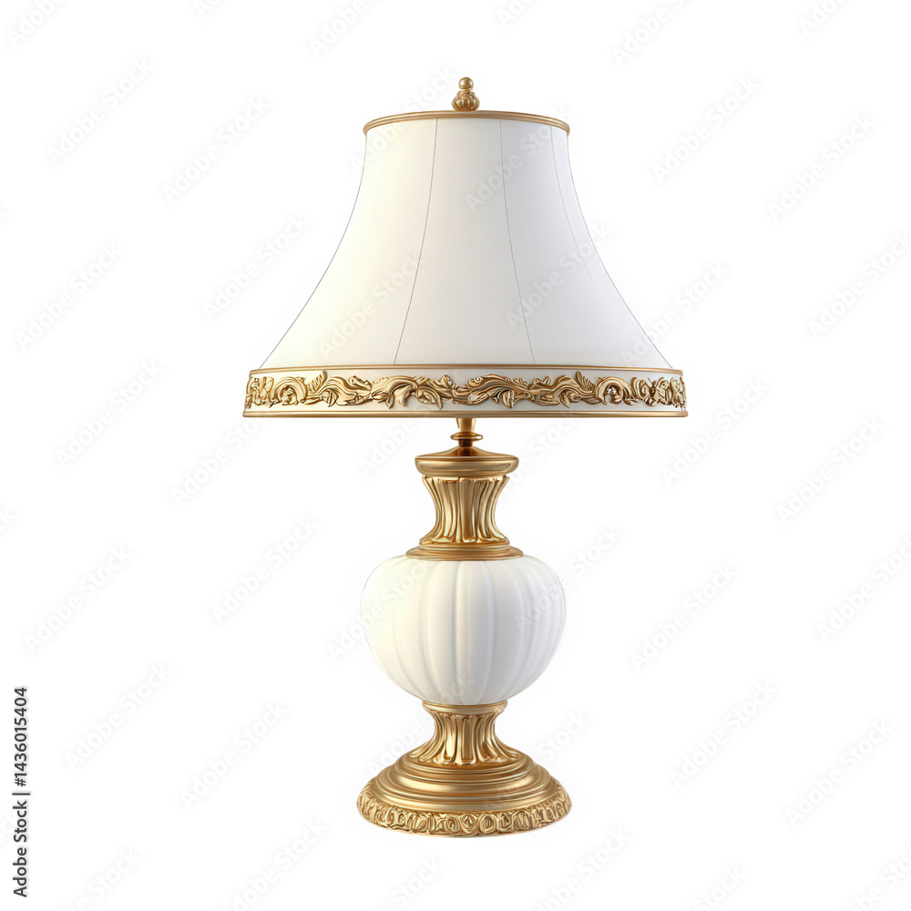 Poster n elegant table lamp with a white shade and a gold-accented base. designed to provide soft illuminat