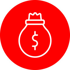 Money Bag Vector Line White Circle Red