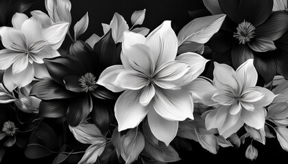 Monochromatic Floral Artwork Black and White Flower Bouquet