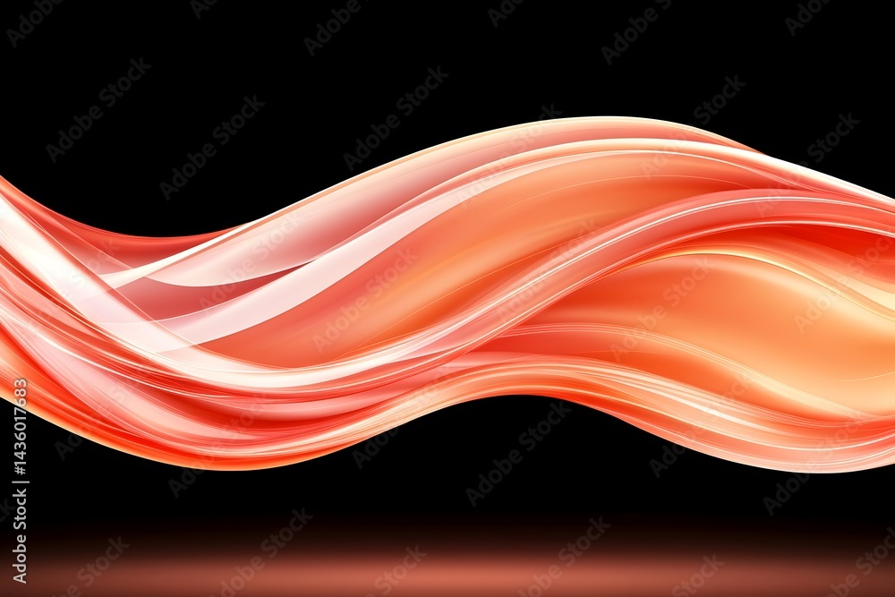 Poster abstract orange and white wave flowing on black background the wave is glossy and luminous, creating