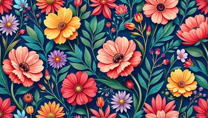 Intricate, flowing floral pattern Seamless repeat, vibrant hues , light, colorful, delicate