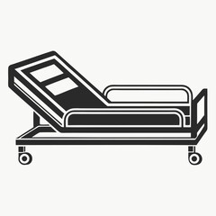 Modern Hospital Bed Black Silhouette with Side Rails in Flat Style