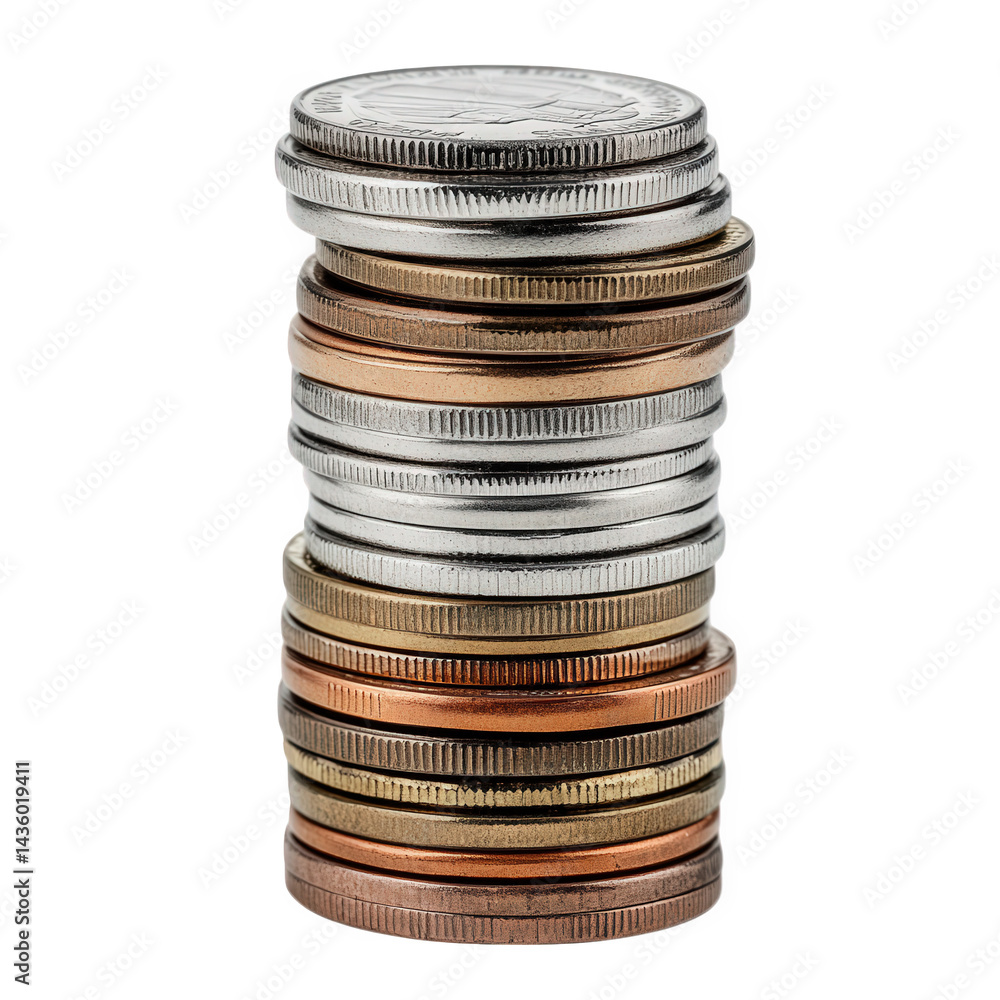 Aufkleber neatly stacked arrangement of various coins. showcasing different colors and sizes. symbolizing curr