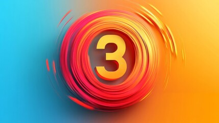 Abstract Number Three in Vibrant Orange and Red
