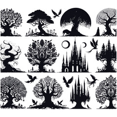 Fototapeta premium set of vector trees